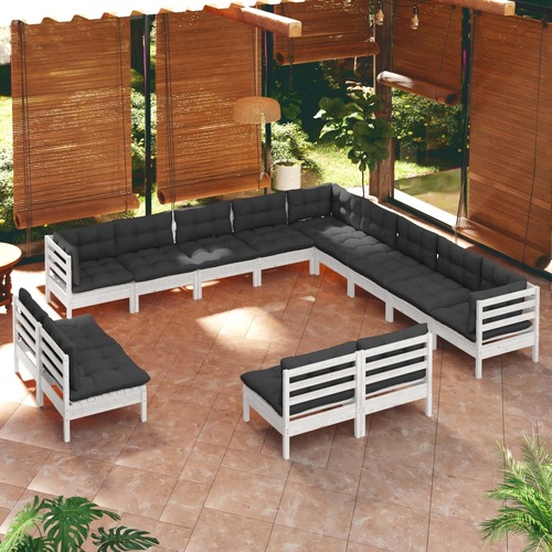 13 Piece Garden Lounge Set with Cushions White Solid Pinewood