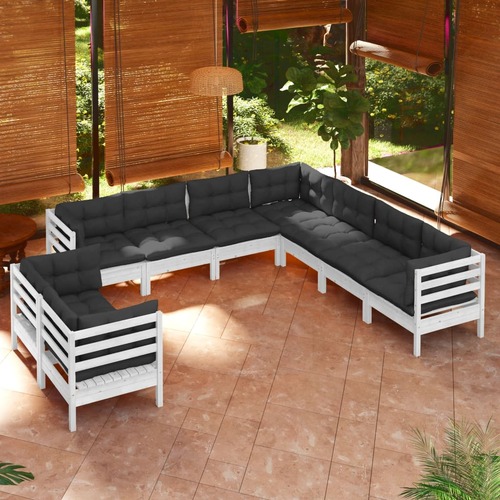 9 Piece Garden Lounge Set with Cushions White Solid Pinewood