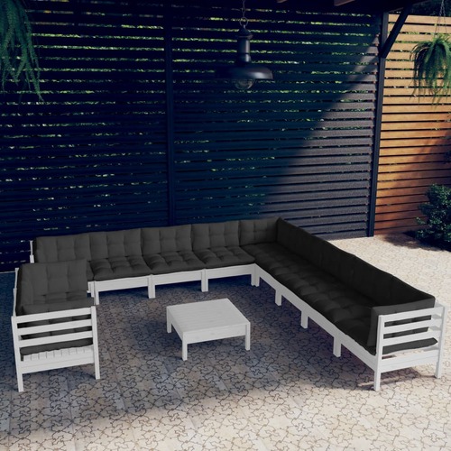 12 Piece Garden Lounge Set with Cushions White Solid Pinewood