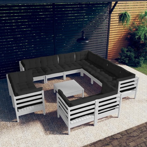 12 Piece Garden Lounge Set with Cushions White Solid Pinewood