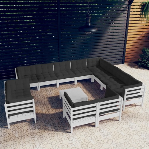 13 Piece Garden Lounge Set with Cushions White Solid Pinewood