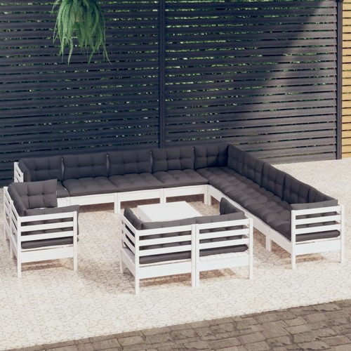 14 Piece Garden Lounge Set with Cushions White Solid Pinewood