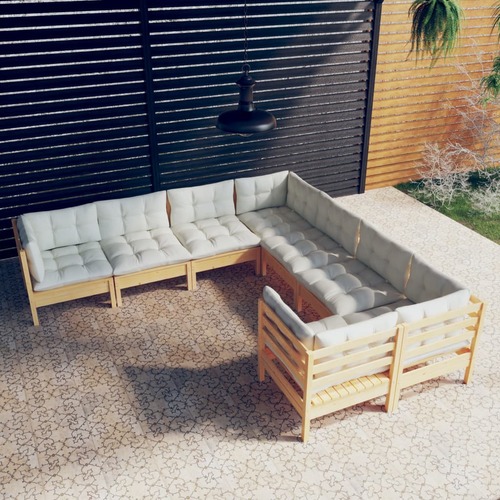 8 Piece Garden Lounge Set with Cream Cushions Solid Pinewood