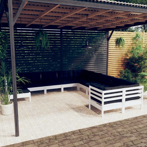 11 Piece Garden Lounge Set with Cushions White Pinewood