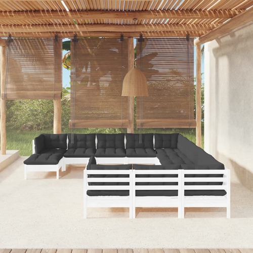 12 Piece Garden Lounge Set with Cushions White Pinewood