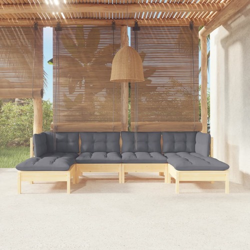 6 Piece Garden Lounge Set with Grey Cushions Pinewood