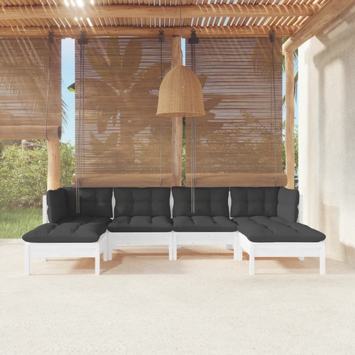 6 Piece Garden Lounge Set with Cushions White Pinewood
