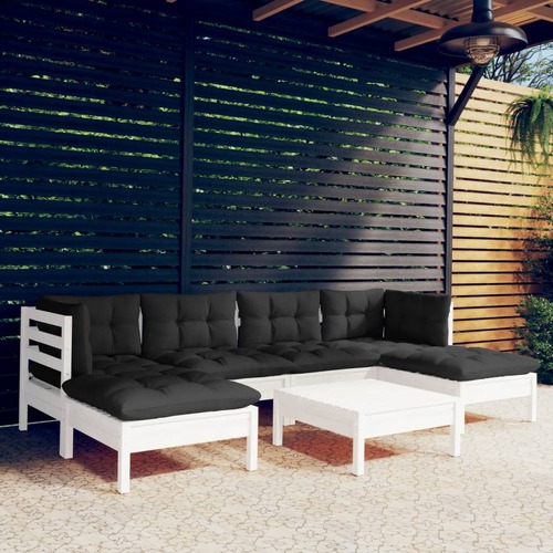 7 Piece Garden Lounge Set with Cushions White Pinewood