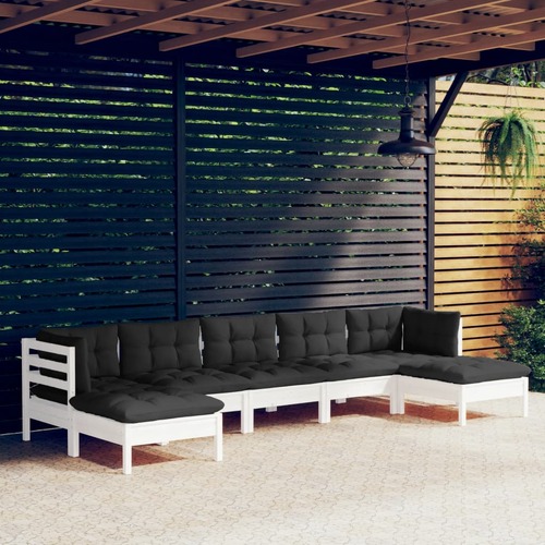 7 Piece Garden Lounge Set with Cushions White Pinewood