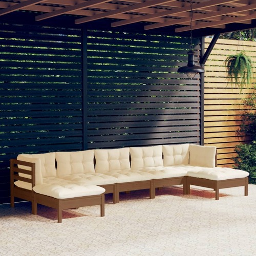 7 Piece Garden Lounge Set with Cushions Honey Brown Pinewood