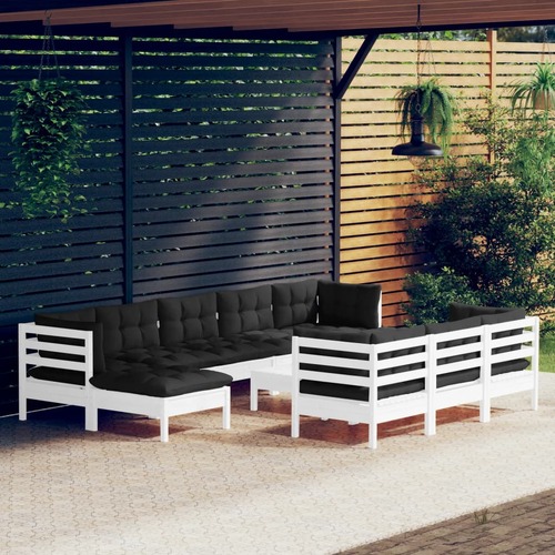 11 Piece Garden Lounge Set with Cushions White Solid Pinewood