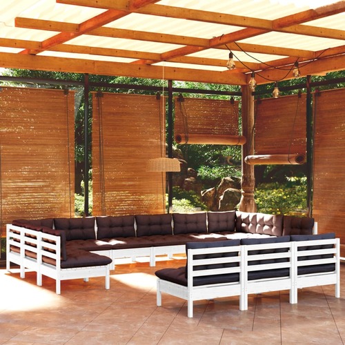 13 Piece Garden Lounge Set with Cushions White Solid Pinewood