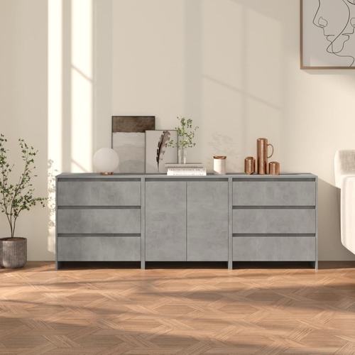 3 Piece Sideboard Concrete Grey Engineered Wood