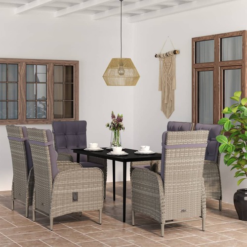 7 Piece Outdoor Dining Set with Cushions Grey and Black