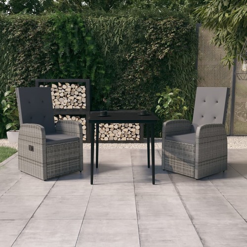 3 Piece Garden Dining Set with Cushions Grey