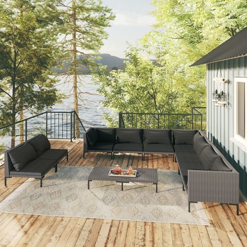10 Piece Garden Lounge Set with Cushions Poly Rattan Dark Grey