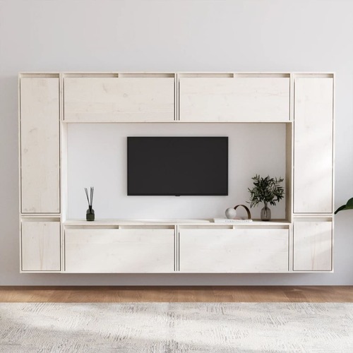TV Cabinets 8 pcs White Solid Wood Pine