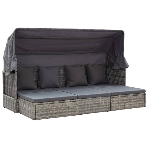 Garden Lounge Bed with Roof Grey Poly Rattan