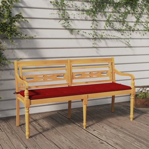 Batavia Bench with Red Cushion 150 cm Solid Wood Teak