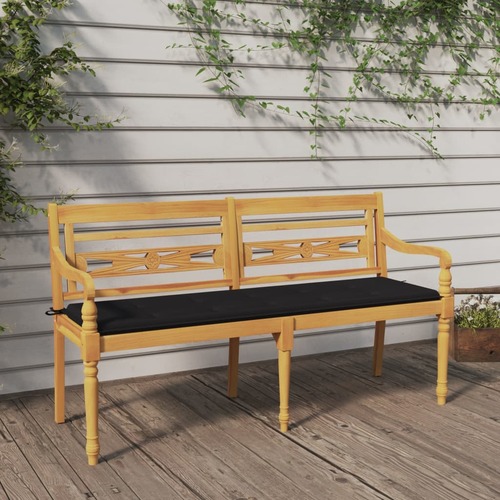 Batavia Bench with Black Cushion 150 cm Solid Wood Teak