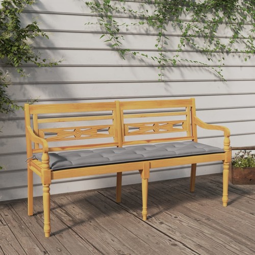 Batavia Bench with Grey Cushion 150 cm Solid Wood Teak
