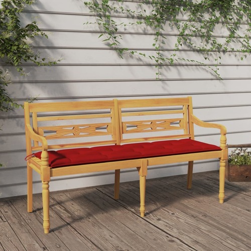 Batavia Bench with Red Cushion 150 cm Solid Wood Teak