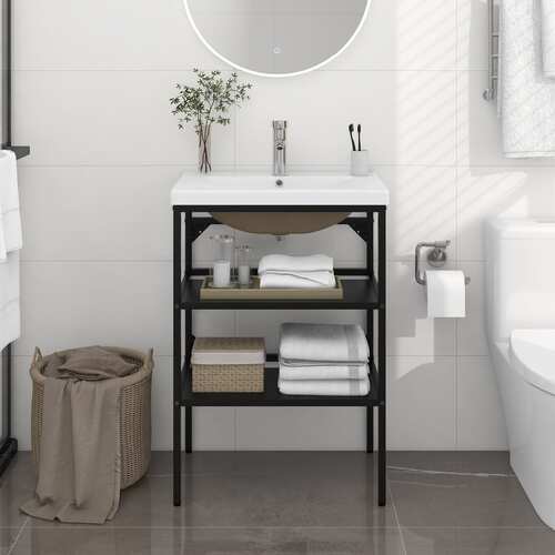 Bathroom Washbasin Frame with Built-in Basin Black Iron
