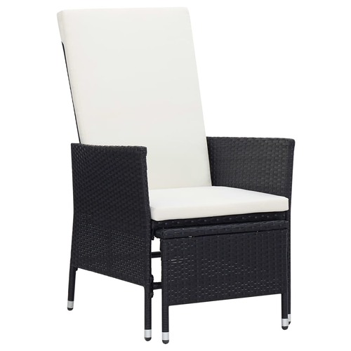 Reclining Garden Chair with Cushions Poly Rattan Black