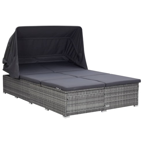 2-Person Sunbed with Cushion Poly Rattan Grey