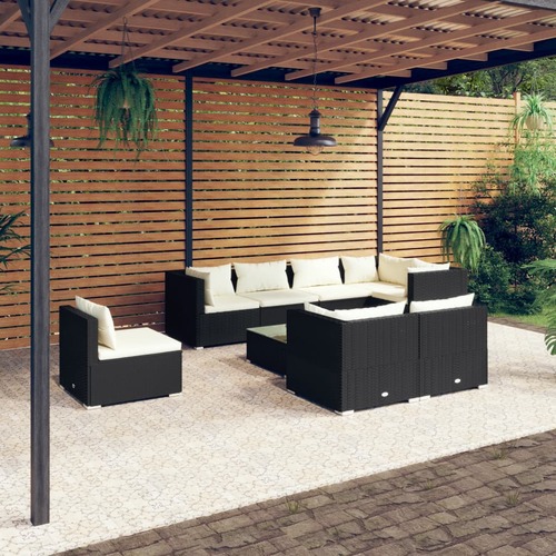9 Piece Garden Lounge Set with Cushions Poly Rattan Black