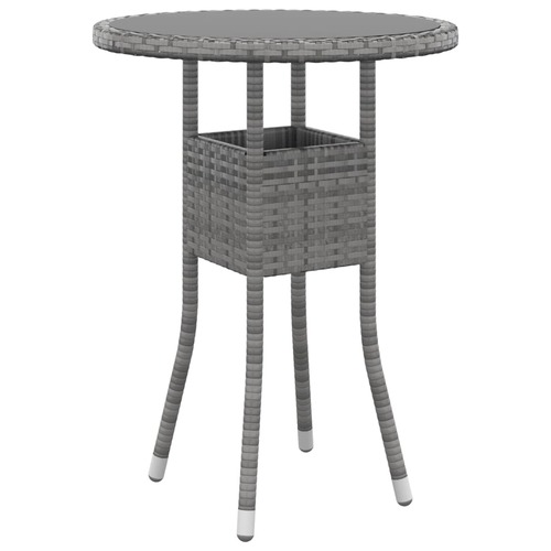 Garden Table Ø60x75 cm Tempered Glass and Poly Rattan Grey