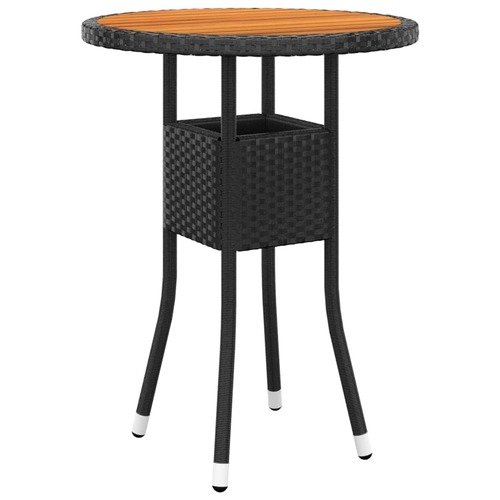 Garden Table Ø60x75 cm Acacia Wood and Poly Rattan Black