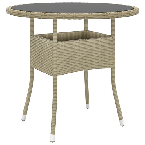 Garden Table Ø80x75 cm Tempered Glass and Poly Rattan Beige