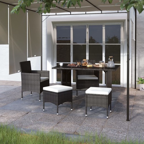 4 Piece Garden Chair and Stool Set Poly Rattan Black