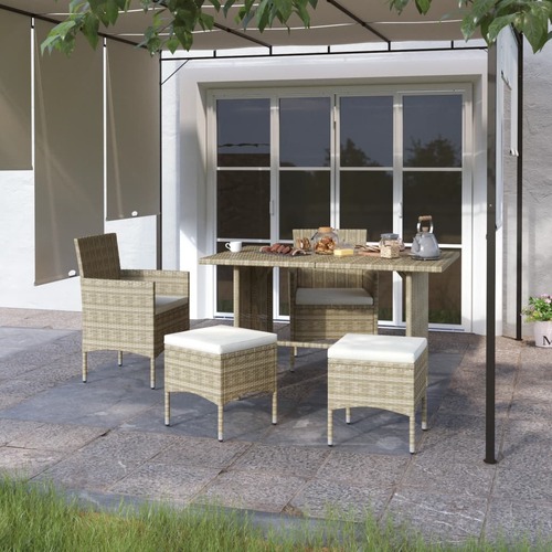 4 Piece Garden Chair and Stool Set Poly Rattan Beige
