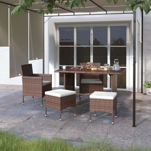 4 Piece Garden Chair and Stool Set Poly Rattan Brown