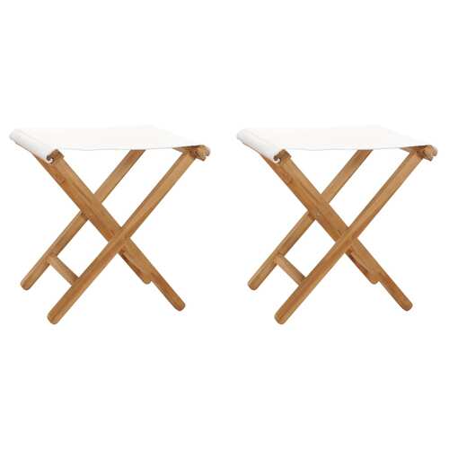 Folding Chairs 2 pcs Solid Teak Wood and Fabric Cream White