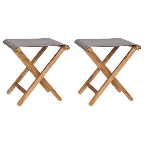 Folding Chairs 2 pcs Solid Teak Wood and Fabric Dark Grey
