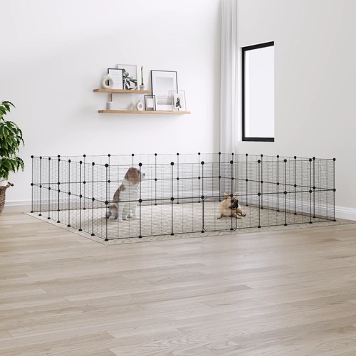60-Panel Pet Cage with Door Black 35x35 cm Steel