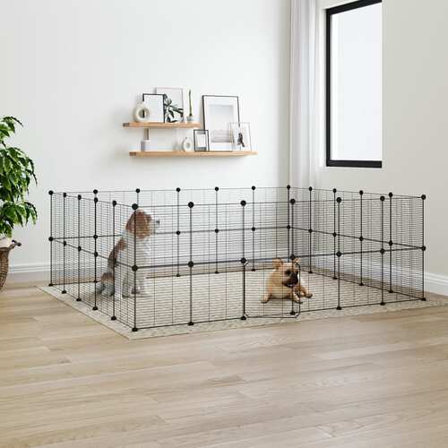 44-Panel Pet Cage with Door Black 35x35 cm Steel