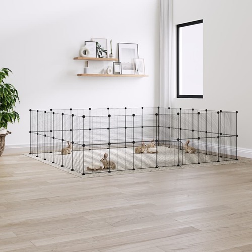 52-Panel Pet Cage with Door Black 35x35 cm Steel