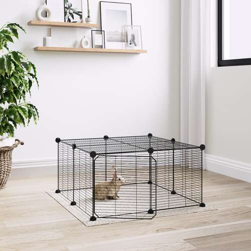 12-Panel Pet Cage with Door Black 35x35 cm Steel