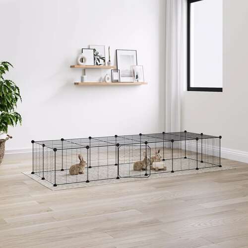 28-Panel Pet Cage with Door Black 35x35 cm Steel