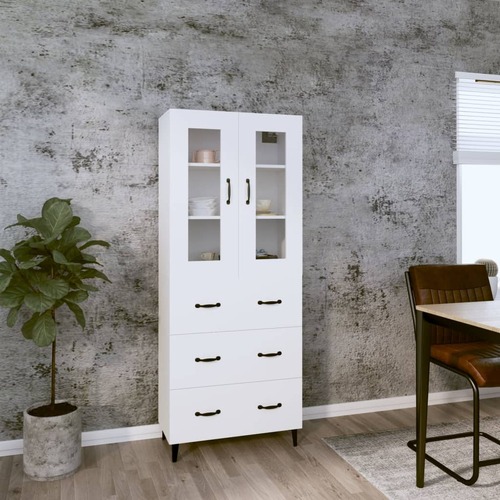 Highboard White 69.5x34x180 cm Engineered Wood