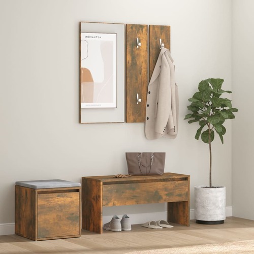 Hallway Furniture Set Smoked Oak Engineered Wood