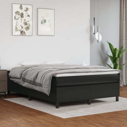 Box Spring Bed Frame Black Queen Faux Leather