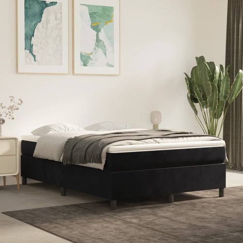 Box Spring Bed Frame Black Queen Velvet