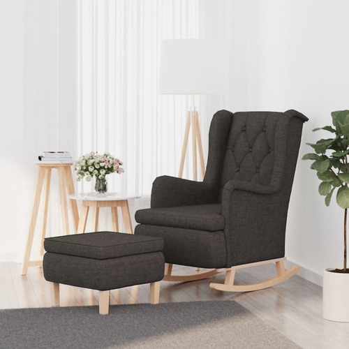 Armchair with Rocking Legs and Stool Dark Grey Fabric