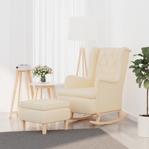 Armchair with Rocking Legs and Stool Cream Fabric