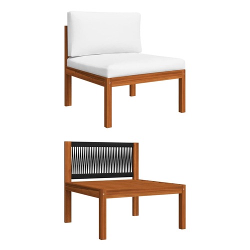 Garden Middle Sofa with Cushions Wood Acacia&Rope